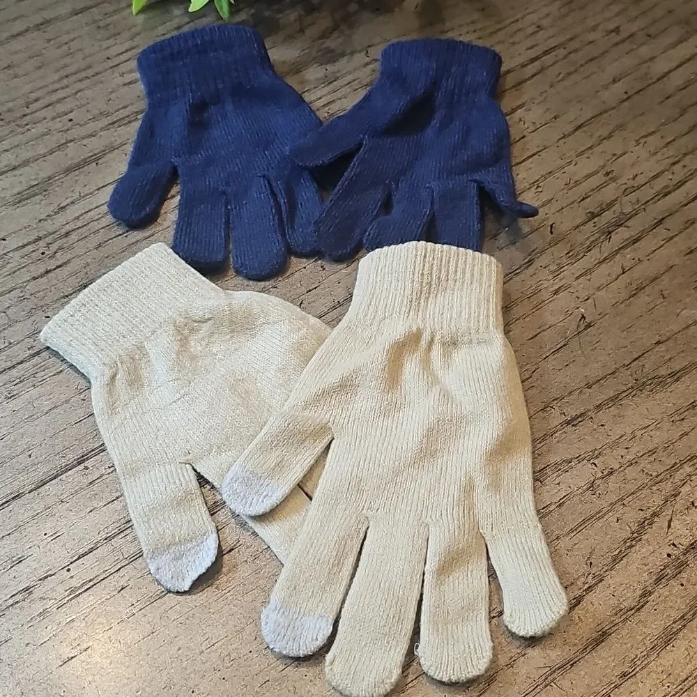 Blue and Beige Knit Gloves Set NWOT